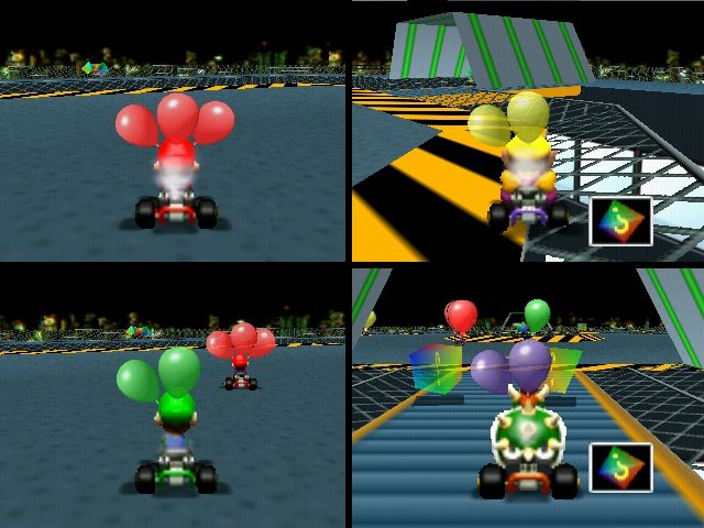 Four player split-screen in Mario Kart 64. One of the best classic multiplayer experiences around.